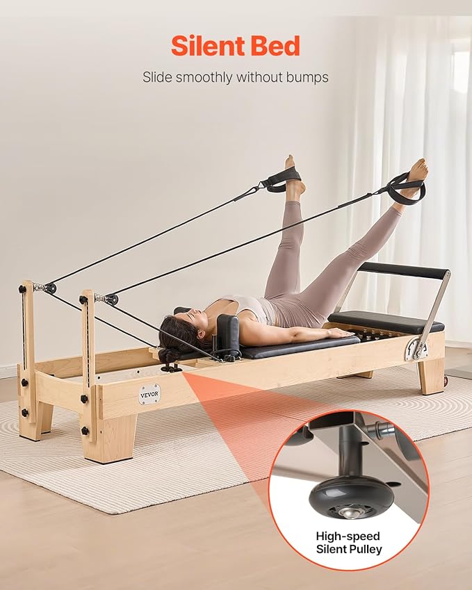 VEVOR Pilates Reformer Machine, Pilates Workout Equipment for Home Gym Studio Use, Pilates Reformer with Sitting Box and Jumpboard，fit for Beginners & Advanced Users