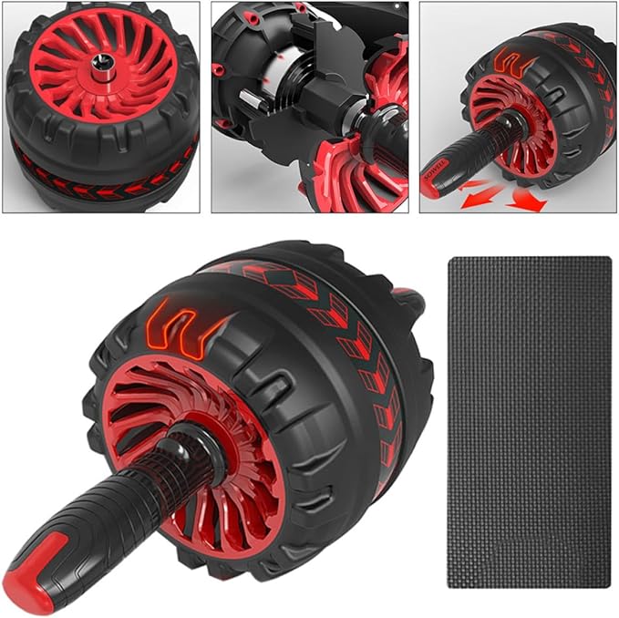 Double Wheel Ab Roller with Knee Pad, Silent Automatic Rebound Abdominal Roller for Home Gym Workout, Fitness Exercise Wheel for Core Strength Training