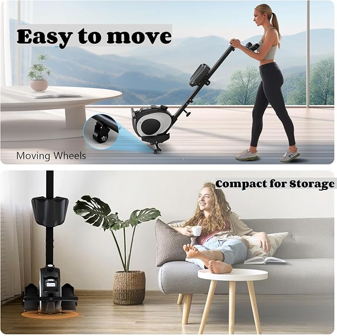 NAYSAYE Rowing Machine with LCD Display, Adjustable Resistance, Foldable Design, and [265-300] LBS Capacity for Home/Office Use