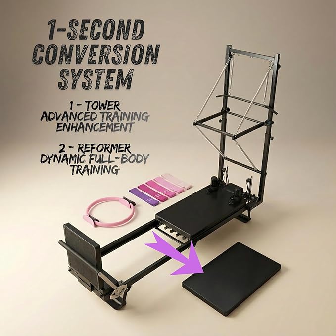 MAX3.0 Foldable 93" Pilates Reformer with Tower, Pilates Machine with Attachable Tower, Pilates Ring & Yoga Bands, Jumpboard, Dual Resistance Springs, Reformers for Home Workout, up to 800 lbs
