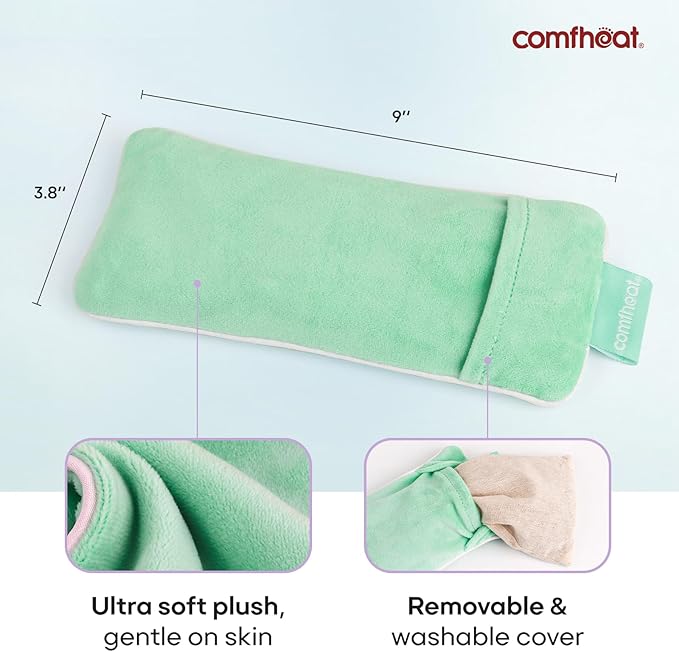 Lavender Weighted Eye Pillow - Soft Plush Removable Cover, Moist Heat & Cold Therapy, Natural Aromatherapy Eye Compress Pillow for Relaxation, Yoga, Meditation, and Sleep, Green