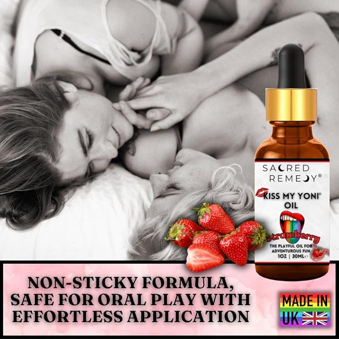 [Strawberry] KMY Premium Moisturising, Smoother, Softer, Non-Sticky, Self Care Massage Oil. Non-Greasy Formula for Ultimate Comfort. Vegan, Natural, Organic. Gay/Lesbian Pride