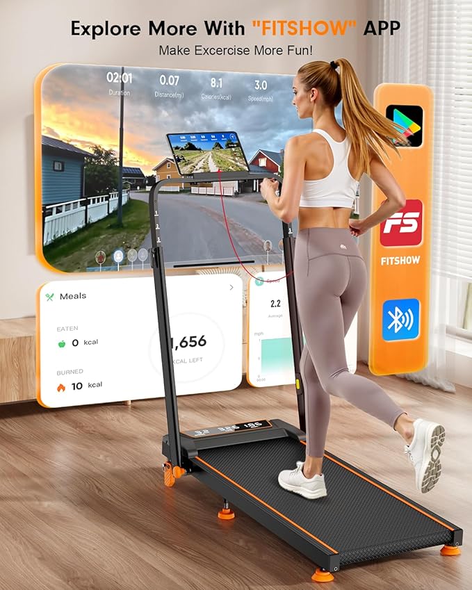 Walking Pad Treadmill with 12% Incline & Dual LED Display, 4 in 1 Walking Pad with Handle Bar, 3.5HP Foldable Under Desk Treadmill, Portable Treadmills for Home 350LBS, 4 Adjustable Incline, RGB Light