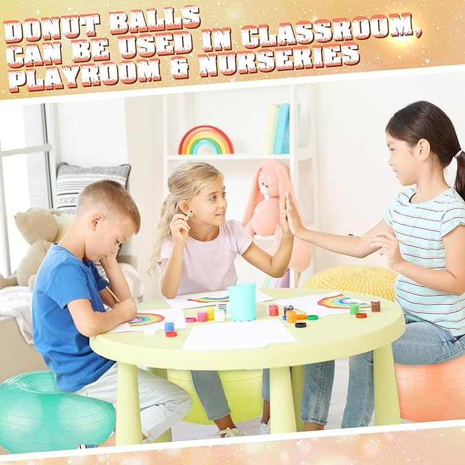 Libima 4 Pcs Flexible Seating for Classroom Inflatable Ball Chairs with Pump Donut Exercise Ball Cushion Seat for Balance and Stability Training School Home Office Gym Yoga Workout