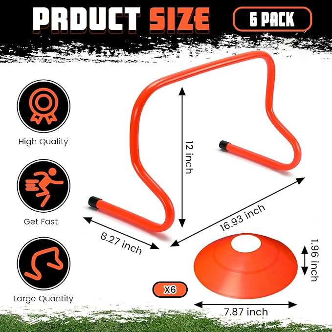 6 Sets 12" Speed Agility Training Hurdles for Athletes Soccer Training Hurdles Agility Training Equipment with Marker Cone Adjustable Training Hurdle Plyometric Hurdles for Basketball