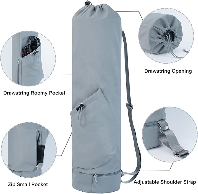sportsnew Yoga Mat Bag with Water Bottle Pocket and Bottom Wet Pocket, Exercise Yoga Mat Carrier Multi-Functional Storage Bag, Patent pending
