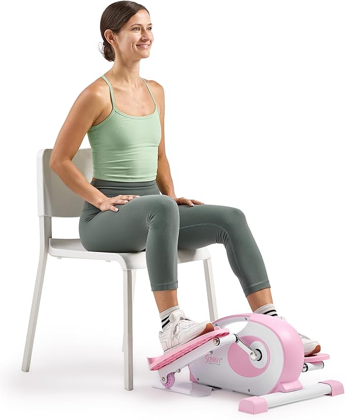Sunny Health & Fitness Under Desk Elliptical Machine, Portable Sitting or Stand Peddler Exerciser for Seniors Home Office, SunnyFit App Access via Bluetooth with Optional Handlebar or Resistance Band