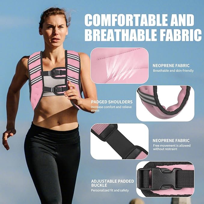 Weighted Vest for Women Men, 6lb/8lb/12lb/16lb/20lb/25lb/30lb Adjustable Weight Vest with Reflective Stripes for Workout, Strength Training, Running, Fitness, Muscle Building, Weight Loss, Rucking Vest With Phone Pouch