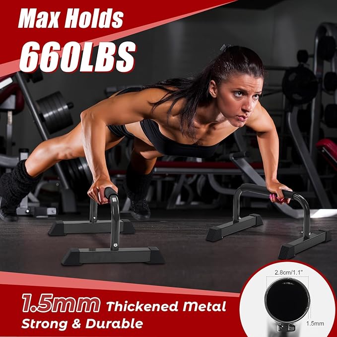 Push Up Bars: Sweat-resistant Parallettes Bar for Handstands L-sit & Dip, No Wobbling Strength Training Pushup Stands for Women Men Workout Core Exercise at Home Floor Gym