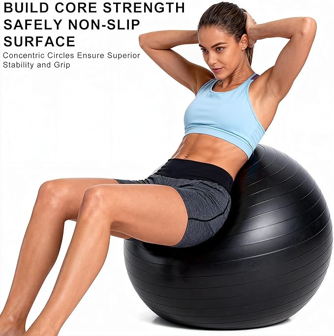 5 Pcs 26 Inch Anti-Burst Yoga Exercise Ball, Anti-Slip Heavy Duty Gym Ball for Fitness, Core, Balance, Prenatal Workout, Office Chair with Quick Pump