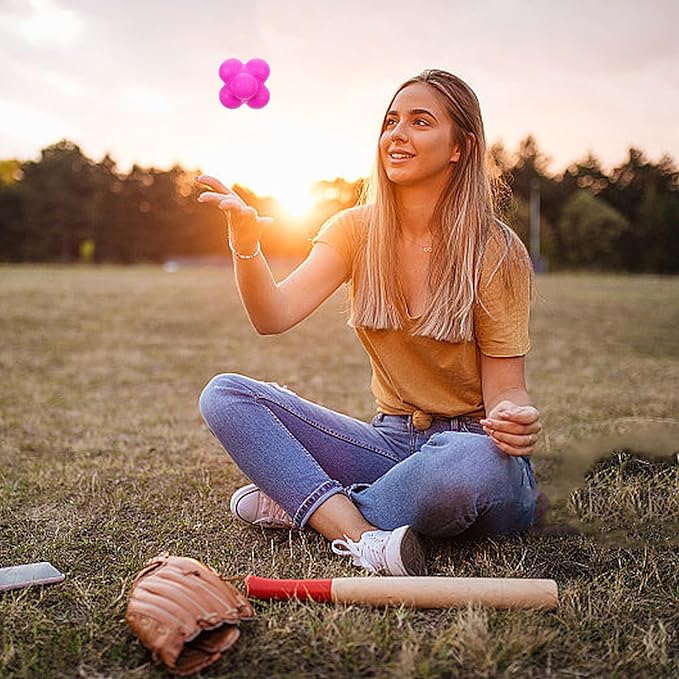 Mikinona Hexagonal Reaction Training Ball 7cm Purple Silicone Agility Exercise Ball for Speed Reflex Indoor Sports Fitness and Baseball Training