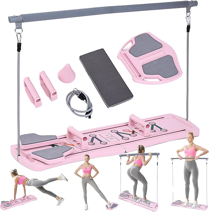 Pilates Board,Multi-Purpose 15 in 1 Foldable Pilates Reformer Board for Women Home Workout, Pilates Reformer Set，Foam Pad and Handle for Full Body Exercise