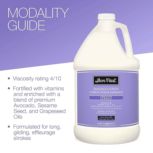 Bon Vital' Swedish Massage Lotion, 1 Gallon, Certified Organic Ingredients, Non-Greasy Natural Moisturizer, Pump-Compatible Bulk Size for Massage Therapy, Earth-Friendly Professional Spa Lotion