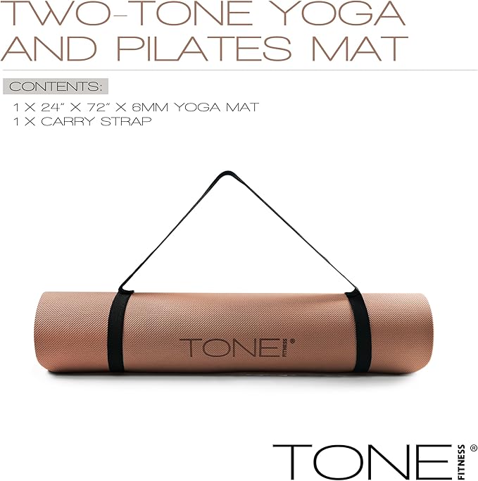 TONE Fitness Yoga Mat 1/4" Thick Non Slip Exercise & Pilates Mat for Home Workouts with Carrying Strap | Multiple Options