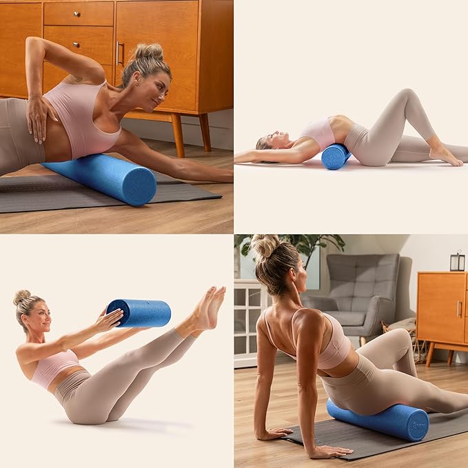 Sunny Health & Fitness High-Density Foam Roller 12" to 36", for Stretching & Muscle Recovery – Black, Blue, Pink