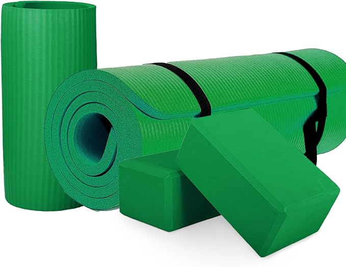 BalanceFrom 71x24 Inches Yoga Mat with Knee Pad and Optional Blocks – Extra 1-Inch Thick Non-Slip Foam with Anti-Tear Surface and Carrying Strap for Home, Studio, or Gym Workouts