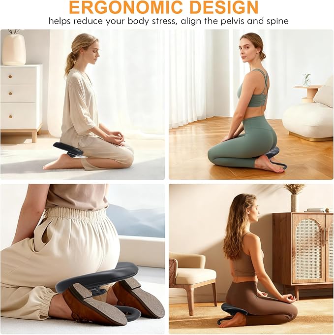 Meditation Bench Black, Adjustable Height Meditation Chair, Kneeling Meditation Stool, Seiza Chair, Prayer Bench with Cushion for Home Studio Portable Non-Slip Yoga Stool.