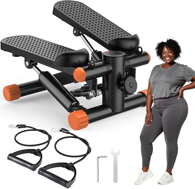 OLIXIS Steppers for Exercise at Home Workout Equipment, Mini Stepper Exercise Machine for Senior Citizens, Twist Stepper with Resistance Bands, Cardio Weight Loss Equipment Home Fitness