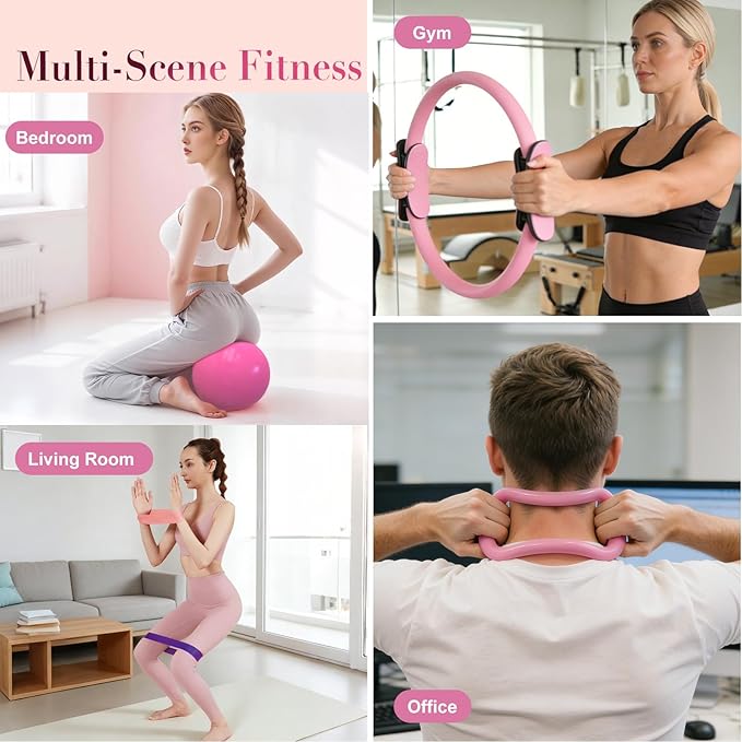 Pilates Kit for Women, 15-Piece Ultimate Pilates Set with Pink Pilates Ring, Ball, Resistance Bands & Essentials - Premium Home Workout Equipment for Full Body Sculpting & Toning, Beginner to Pros