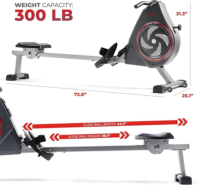 Sunny Health & Fitness Rowing Machine for Low Impact Full Body Workouts Home Training, Flip-able Equipment for EZ-Storage, Optional Magnetic or Air Resistance w/Free SunnyFit App Connection