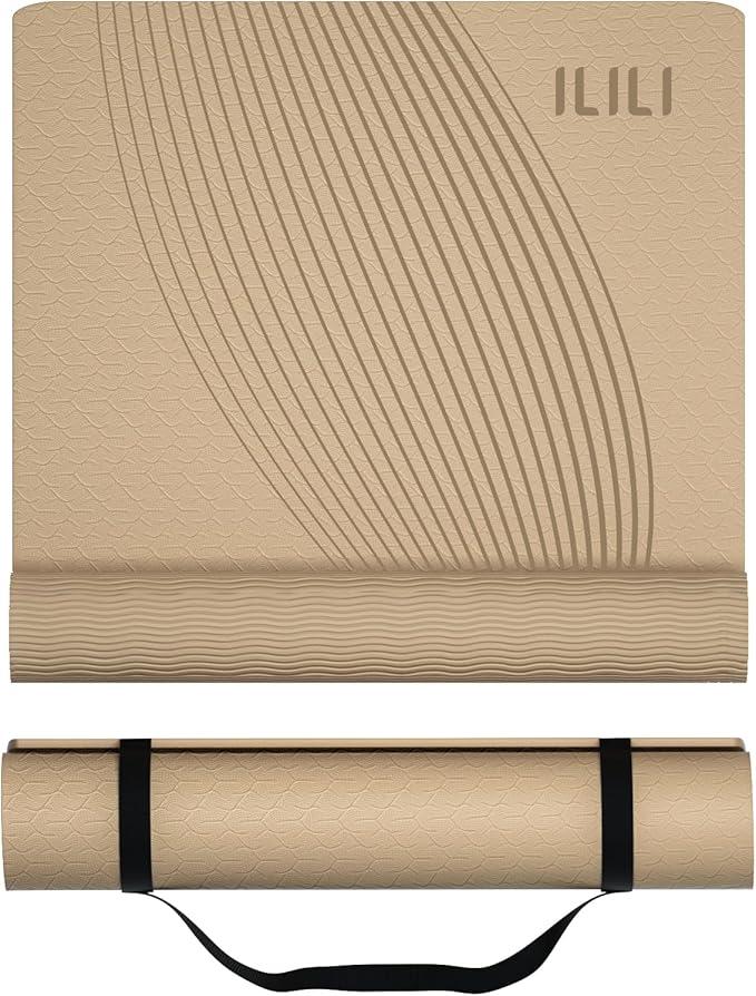 ILILI Yoga Mat, 72x25×0.3 Inch, TPE Exercise Mat, Tear-Resistant, Fitness Yoga Mat with Carrying Strap, Ideal for Yoga, Pilates, Home Workouts, Stretching & All Fitness Routines