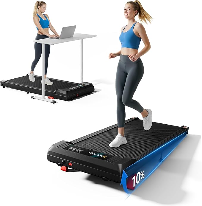 Walking Pad Under Desk Treadmill with Incline for Home Office, 2.5HP Portable Walking Pad Treadmill with 280 Lbs Weight Capacity, Remote Control, LED Display