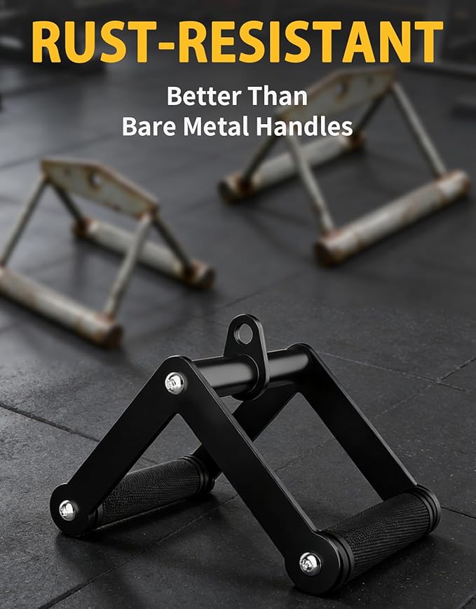 Double D Row Handle Cable Attachment, Non-Slip Rubber Grip V Bar for Gym Cable Machine, Heavy Duty Row Handle for Back Training