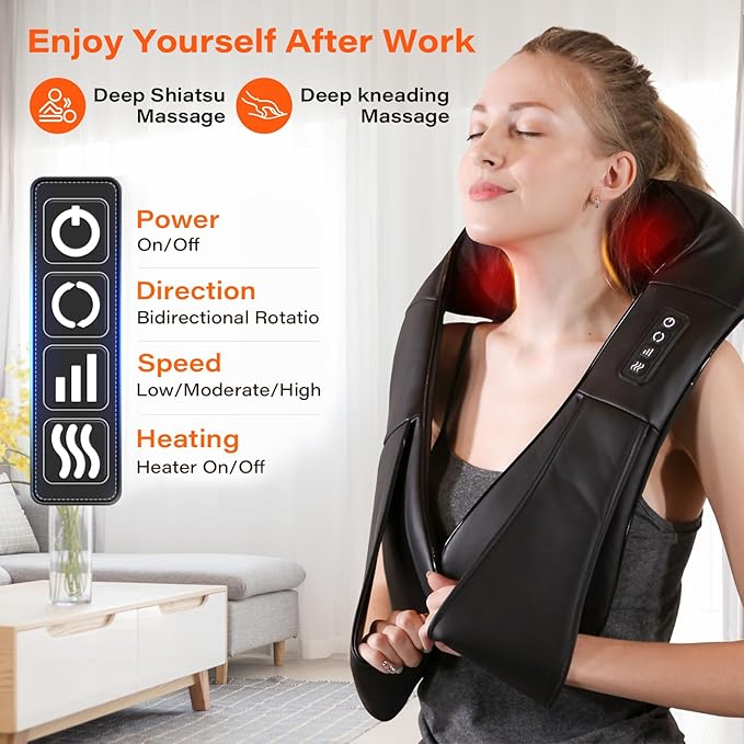 Neck Massager with Heat, Back Massager Deep Tissue, Electric 3D Kneading Massage Pillow for Pain Shiatsu Back and Shoulder Massager, Birthday Christmas Gift for Women Men Dad Mom