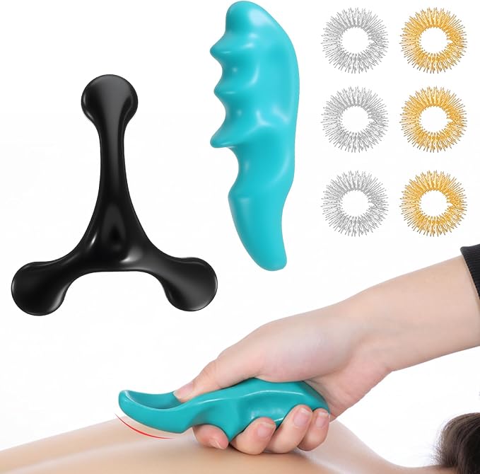 8PCS Manual Trigger Point Massage Tool Thumb Saver for Full Body Deep Tissue, with 1 Green Thumb Protector 1 3-Legged Knobs 6 Rings for Therapists Pressure Reflexology Stress Relief