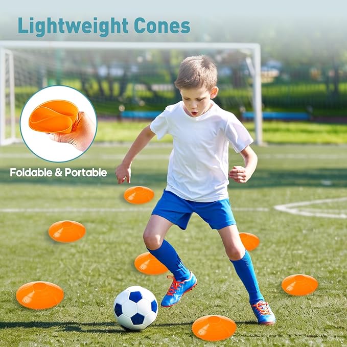 OLIXIS Soccer Agility Training Equipment Set- 20 ft Speed Ladder, 12 Soccer Cones, 4 Agility Hurdles, Jump Rope, Resistance Parachute Speed Training Equipment for Kids, Youth, Adults