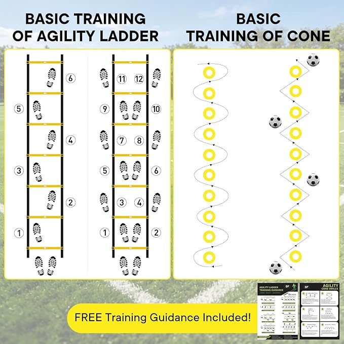 Agility Ladder Speed Training Equipment Set-20ft Ladder, 12 Cones, 4 Adjustable Hurdles, Jump Rope, Resistance Parachute| Basketball, Soccer, Football Practice Equipment for Youth, Adults