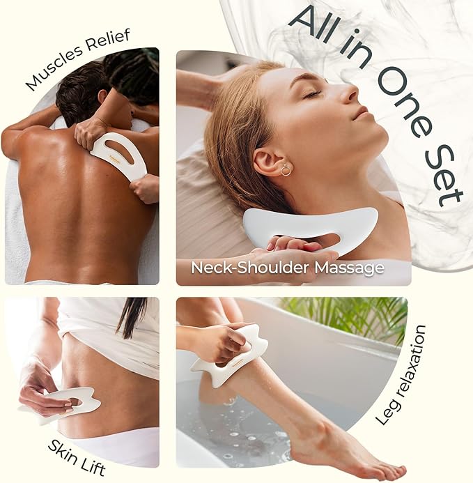 Scienlodic 2 Pcs Large Body Gua Sha Massage Tools (White, Resin) - Muscle Scraper for Back, Neck, Waist & Legs, Muscle Relaxation, Soothe Tension