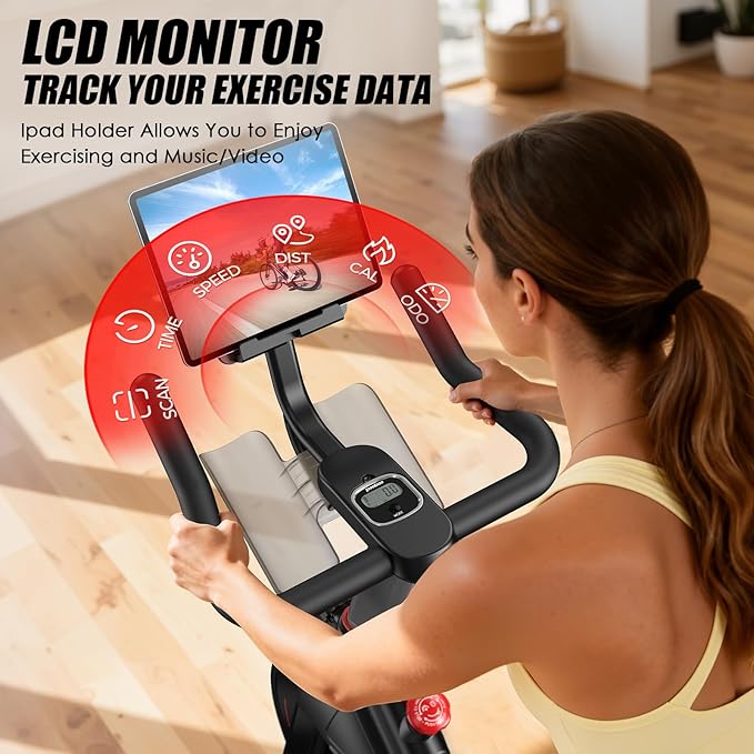 pooboo Exercise Bike, Adjustable Magnetic/Brake Pad Resistance Silent Belt Drive, Indoor Cycling Bike for Home Cardio, Fitness Stationary Bike with 350lbs/300lbs Weight Capacity &Upgraded Version Seat Solid Build 1