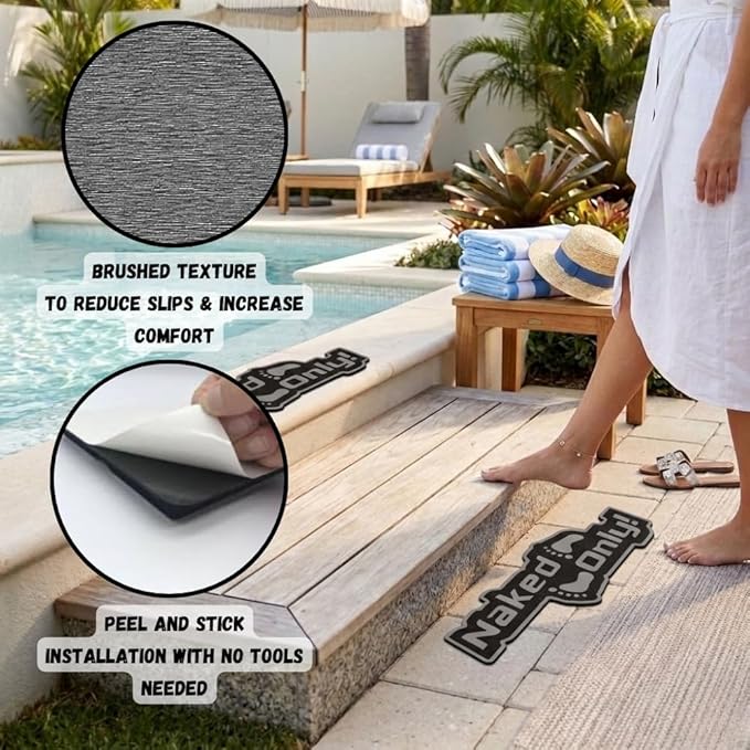 Naked Feet Only Decal Non-Slip EVA Foam Decal for Boat Gunwales & Ladders, 6mm Brushed Marine Grade Anti-Skid Adhesive Pads SeaDek Technology - Black/Gray