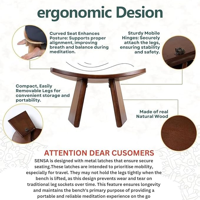 Meditation Bench, Wooden Kneeling Stool, Portable Yoga Auxiliary Stool,Multifunctional Ergonomic Seat with Travel Bag, Detachable Comfort Chair for Yoga, Prayer, Meditation(Small)