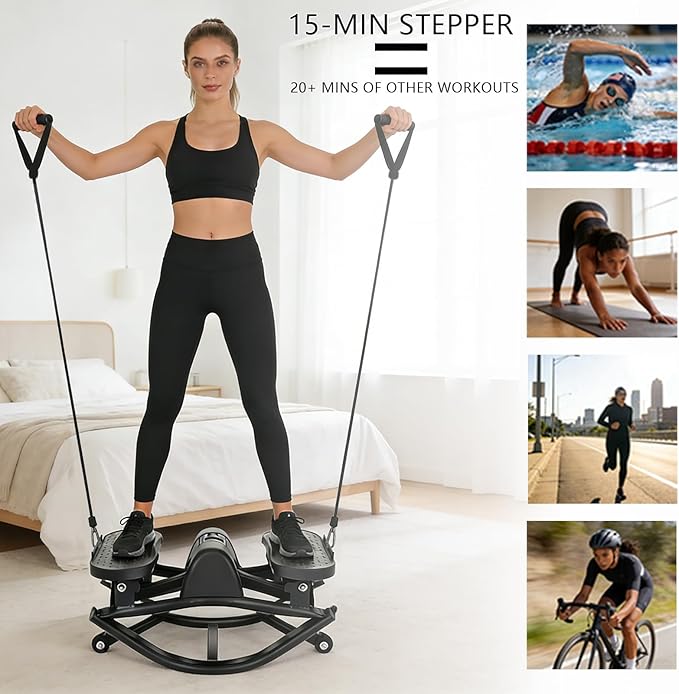 Rock Stepper Side to Side Step Fitness Machines Features A Digital Display, Resistance Bands, and A Floor Mat, Suitable for Home and Office Fitness
