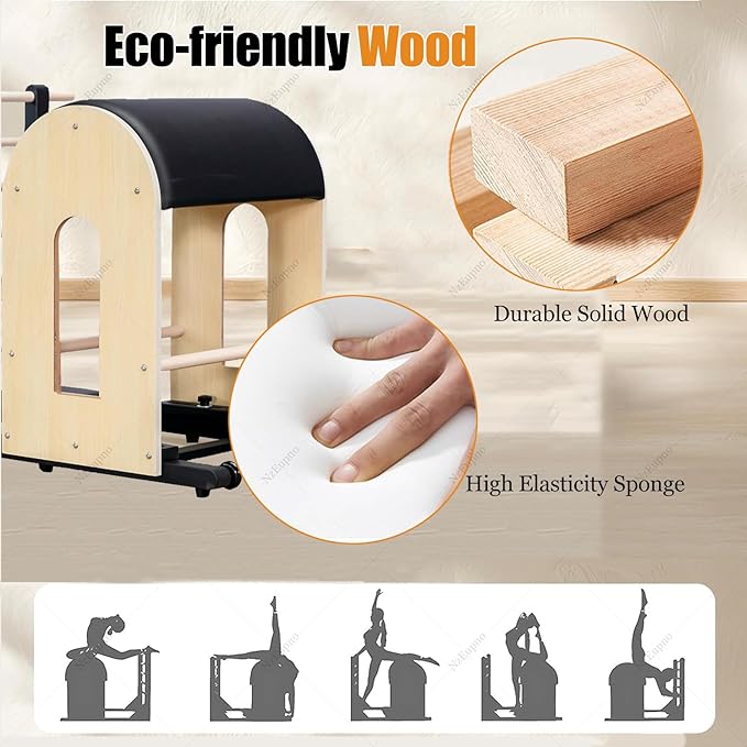 Pilates Barrel Equipment, Wooden Pilates Ladder Exercise for Home Workout, Professional Yoga Fitness Gym Strength, Body Stretch and Flexibility Use Black