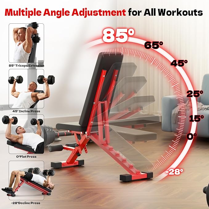 Adjustable Folding Weight Bench for Home Gym, 660 lbs Capacity Multi-Functional Workout Bench Sturdy Durable for Full Body
