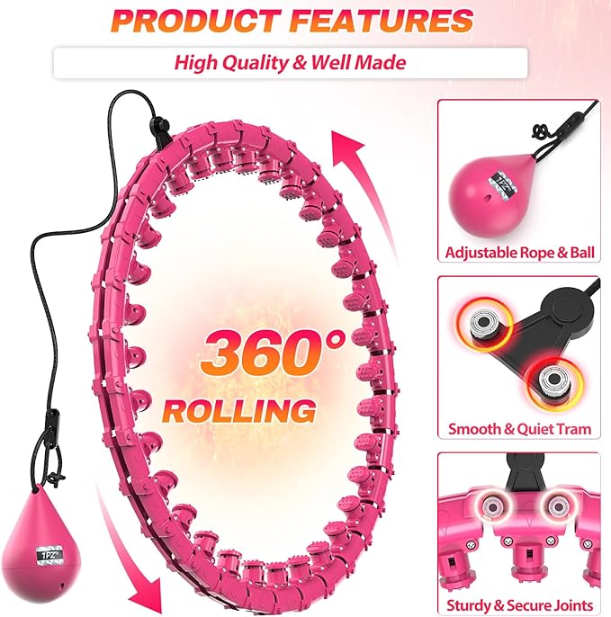 Weighted Fit Hoop Plus Size for Adult Weight Loss, 32 Detachable Links Smart Fitness Hoop, Fitness and Massage 2 in 1