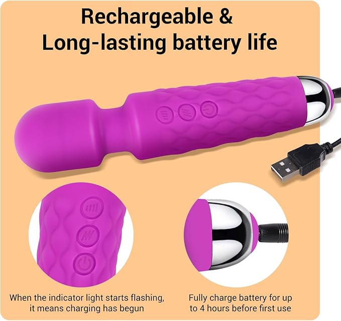 Personal Wand Massager, Power Wand Wireless Rechargeable Handheld Vibrating Massager, Body Massaging for Woman Back Neck Muscle Aches