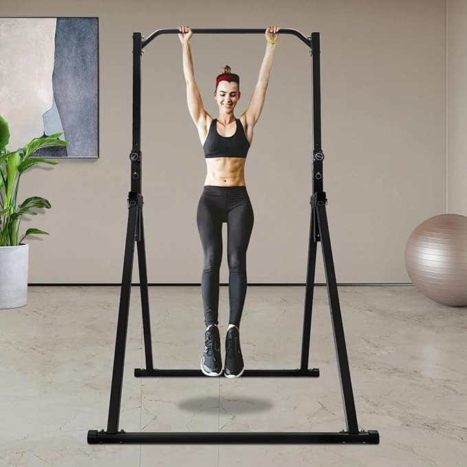 Horizontal Bar, 440.92lbs Load Triangular Pull Up Station Power Tower Workout Dip Station Multifunction Fitness Tower Station Training Equipment with Wrenches for Living Rooms Bedrooms Gyms