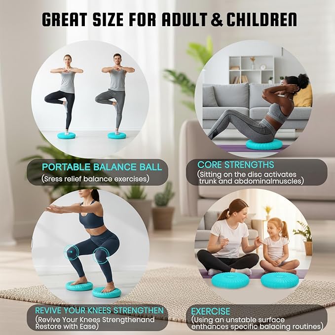 Wobble Cushion Core Balance Disc, Wiggle Seat for Sensory Kids to Stay Focused, Non-slip Balance Pads with Inflation Pump for Physical Therapy & Core Strength