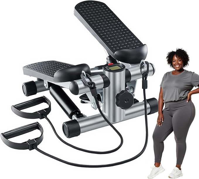 OLIXIS Steppers for Exercise at Home Workout Equipment, Mini Stepper Exercise Machine for Senior Citizens, Twist Stepper with Resistance Bands, Cardio Weight Loss Equipment Home Fitness