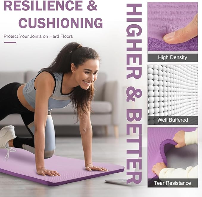 BalanceFrom 71x24 Inches Extra Thick Yoga Mat 1-Inch High-Density Foam – Roll-Up Exercise Pad with Double-Sided Non-Slip Surface and Carrying Strap for Pilates and Home Workouts, Multiple Colors