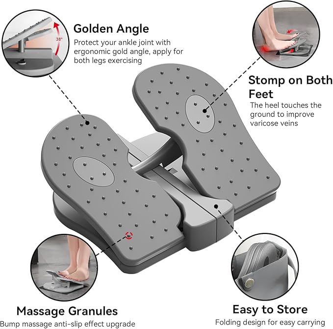 Mini Stepper Trainer, Reinforced Nylon Foot Stepper Exercise Machine Quiet Stair Stepper Foldable Leg Exerciser Peddle for Home Office