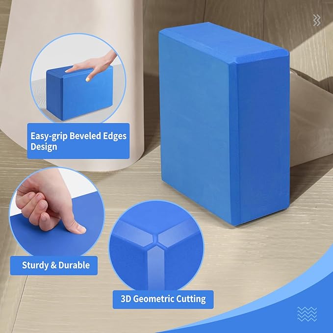 Yoga Blocks 2 Pack 9x6x3 Inches, Sturdy Foam Yoga Block, Premium EVA, Non Slip High Density for Pilates Meditation, Stretching and Toning
