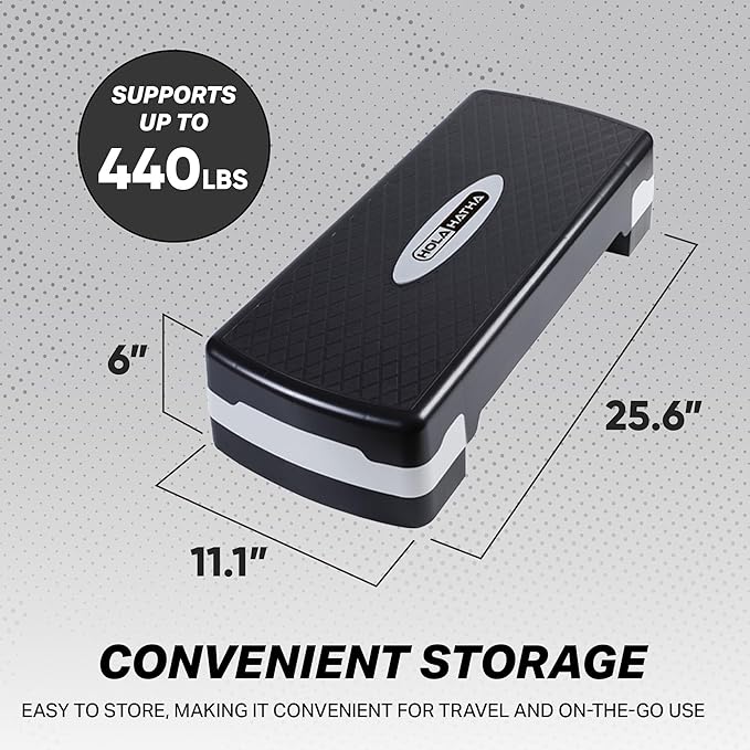 HolaHatha Compact Portable Aerobic Step Platform Exercise Fitness Equipment, Cardio Stepper with Adjustable Height for Home Gym