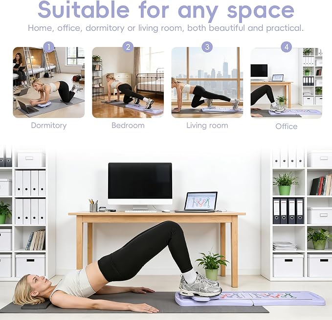 Pilates Board, Foldable Pilates Reformer for Home, Multifunctional Abdominal Trainer, Pilates Machine for Home Workout, Non Slip Lightweight Core Trainer for Plank Crunch Push Up