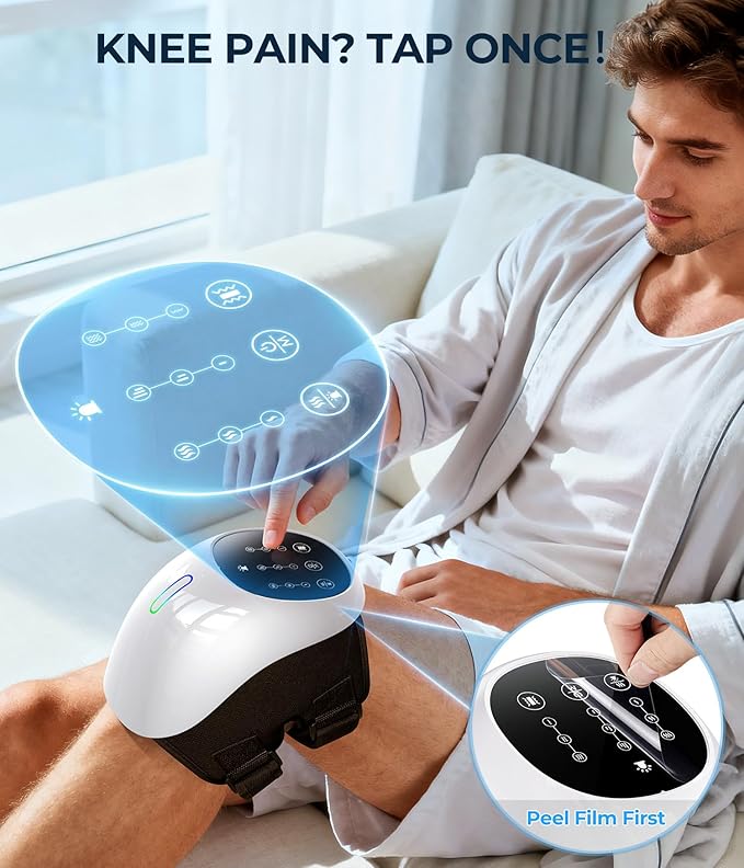 360° Kneading Cordless Knee Massager, with 1-Second Heat & Red Light Therapy | 3 Modes, Fits Knee Circumference 12–14 inch | Joint Pain Relief, Ideal for Athletes, Seniors, Active Adults
