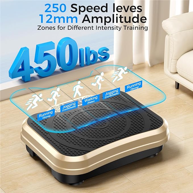 Vibration Plate Exercise Machine,Vibration Plate for Lymphatic Drainage Power Vibration Plate Machine Support 450 Lbs 250 Adjustable Speeds,Vibrating Plate Shake Plate Weight Loss